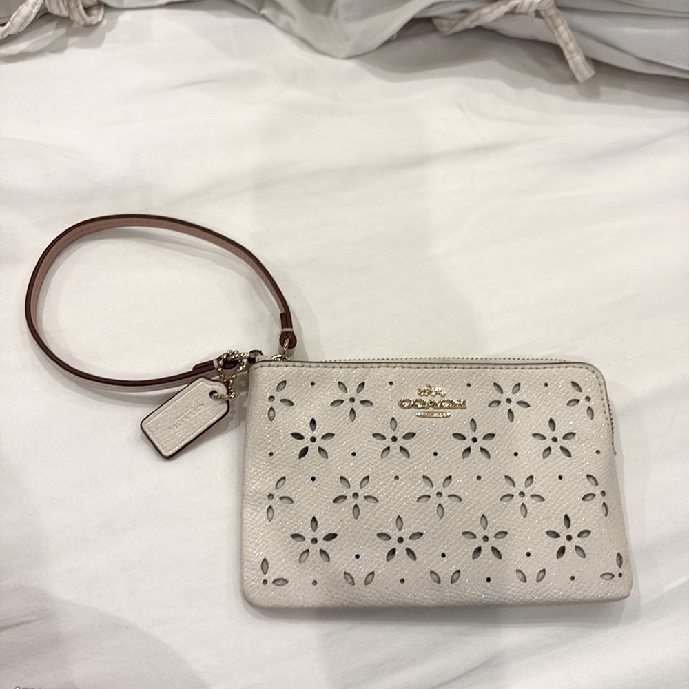 Coach Beige Floral Cutout Wristlet